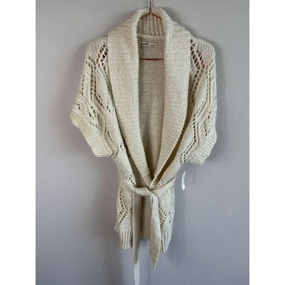Old Navy Women’s Knit Cardigan Sweater Cream Open Front Belted Boho Size L - Picture 1 of 11